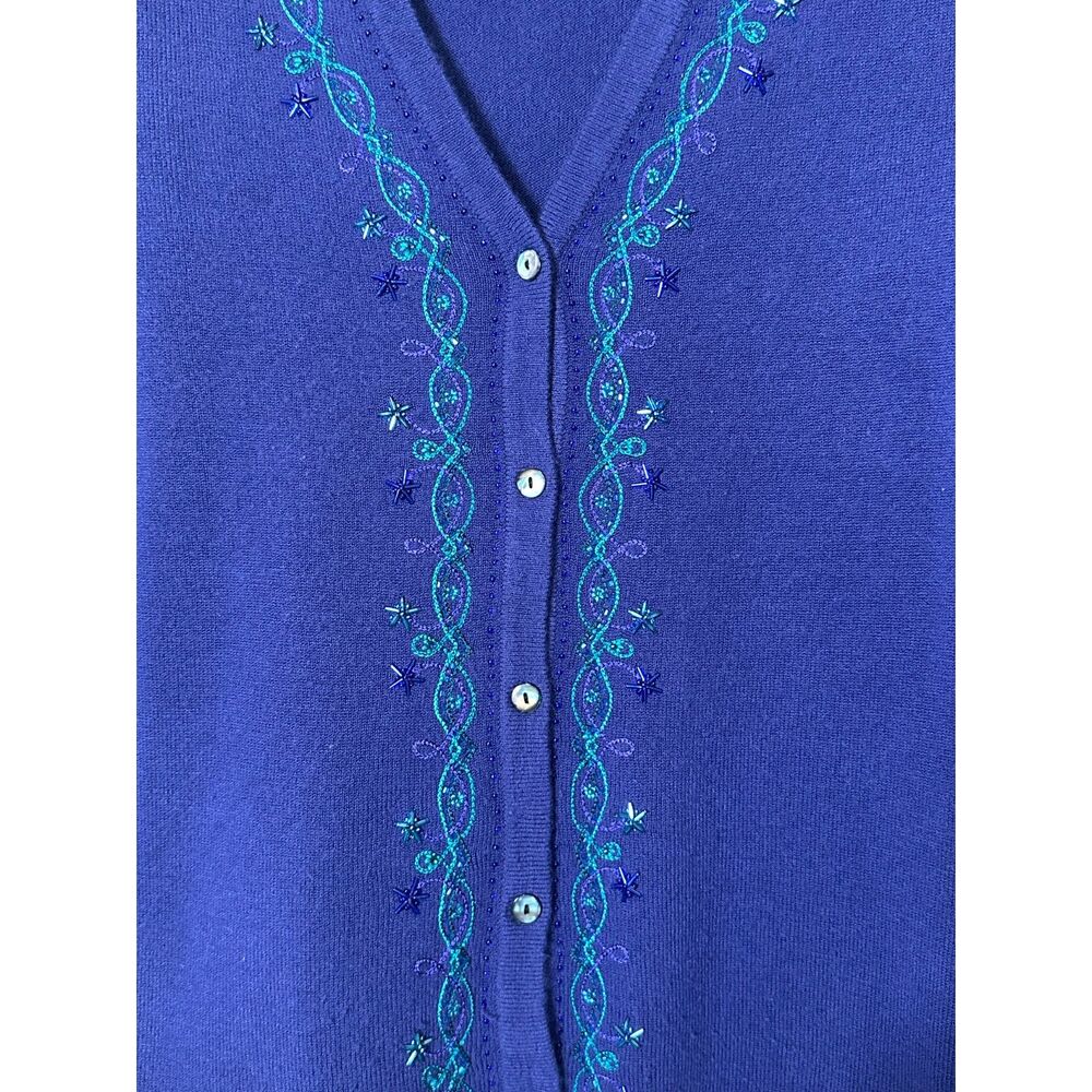 Koret Petites Women's Grannycore Embroidered & Beaded Button Up Cardigan Size LP - Picture 2 of 4